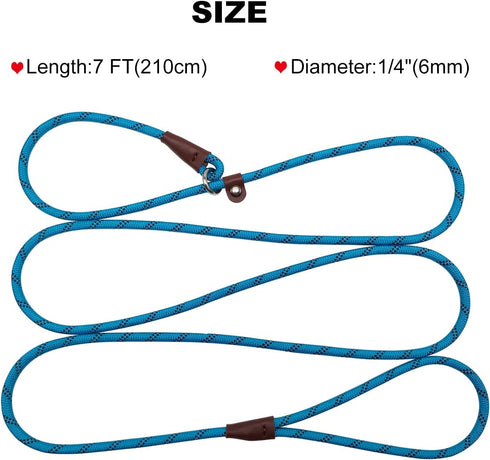 7Ft Slip Lead Dog Leash for Small Dogs, Lightweight Nylon Rope Leash, No Pull Small Puppy Training Leash, Blue