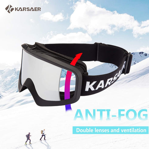 Karsaer Ski Goggles, Anti-Fog Snowboard Goggles with 100% UV Protection for Men Women Youth