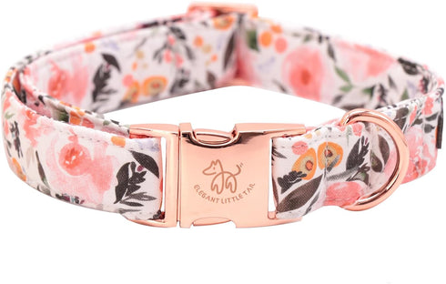 Elegant Little Tail Dog Collar, Pink Floral Pattern Adjustable Pet Collar for X-Large Dogs, Durable Cute Gift