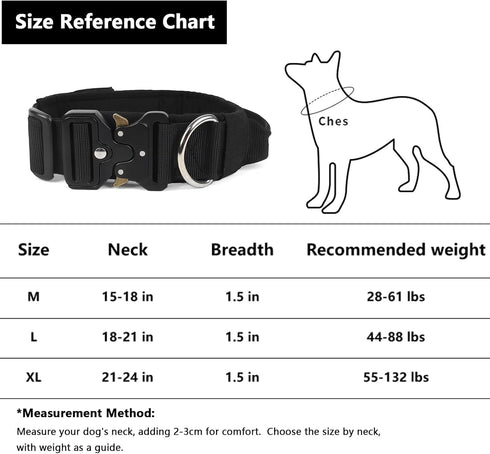 Tactical Dog Collar with Handle, Adjustable Nylon Fastener Tape Design Dog Collar for Medium to Large Pet Dogs or Military Dog Training - Quick-Release Alloy Snap Buckle (Black, M (15.7-18.8"))