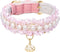 PetsHome Premium PU Leather Cat and Dog Collar, Adjustable, Cute Pearl, Beautiful Lace, Small Pink