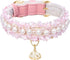 PetsHome Premium PU Leather Cat and Dog Collar, Adjustable, Cute Pearl, Beautiful Lace, Small Pink