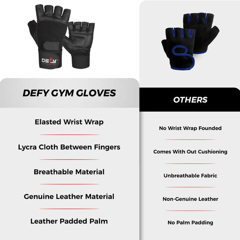 13" DEFY Padded Weight Lifting Gloves with Long Wrist Wrap Genuine Leather Gym Gloves for Power Lifting, Cross