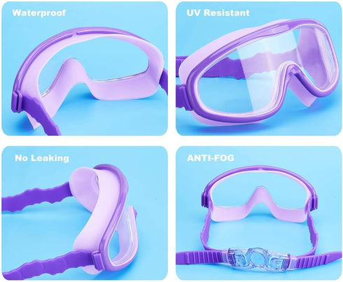 KAILIMENG Kids Swim Goggles, Anti-Fog, Anti-UV Wide View Swimming Goggles for Ages 3-15
