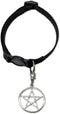 Black Cat Collar with Wiccan Pagan Pentacle, Silver Finish on Safety Breakaway Collar, Adjustable Neck Size