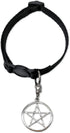 Black Cat Collar with Wiccan Pagan Pentacle, Silver Finish on Safety Breakaway Collar, Adjustable Neck Size
