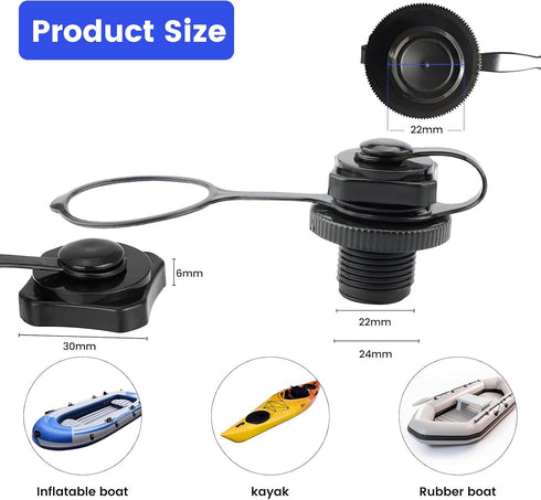 Inflatable Boat Air Valve, 2PCS Replacement Caps Boat Spiral Air Plugs One-Way Inflation for Inflatable Raft Boat Kayak