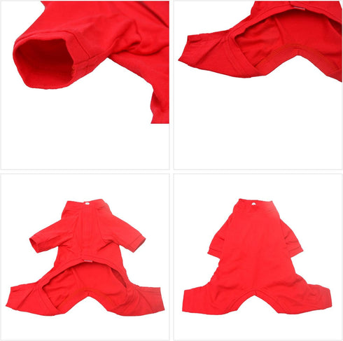 Lovelonglong Red Lightweight Dog Pajamas, Pure Cotton 4 Legs Jumpsuits T-Shirt PJS for Large Medium Small Dogs XS
