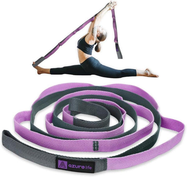 Premium Durable Cotton Stretch Strap with 10 or 12 Loops, Non-Elastic Yoga Strap for Stretching & Fitness