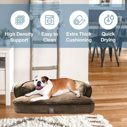 MICRODRY Soft Cozy Plush Dog Bed, Machine Washable, Self Warming for Medium to Large Dogs, 36x26x8 inches, Brown