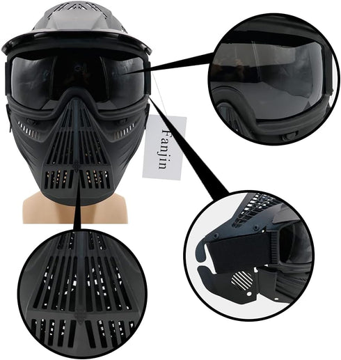 Paintball Mask, Airsoft Mask, Tactical Full Face Gear with Goggles, Impact Resistant for Outdoor Activities