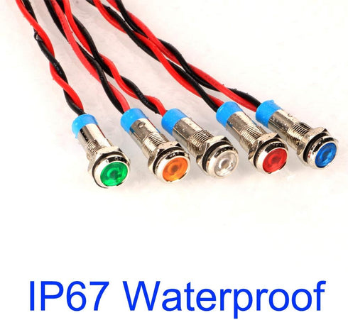 Gebildet 10pcs 6mm 1/4" 12-24V AC/DC LED Metal Indicator Light Waterproof Signal Lamp Pilot Dash Directional Car Truck