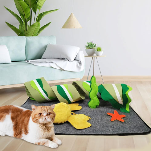 Monomoon Sea-Themed Cat Play Mat - Flexible and Fun Cat Activity Mat - Flexible and Fun for Your Feline Friend - A