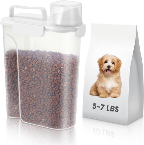 5-7LBS Plastic Dog Food and Cat Food Storage Container - Leak-Proof, Easy to Clean, Portable with 4-Buckle Handle