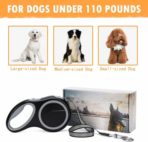 26Ft Retractable Dog Leash for Large Medium Dogs up to 110lbs, Heavy Duty with One-Handed Brake (MK-DEF)