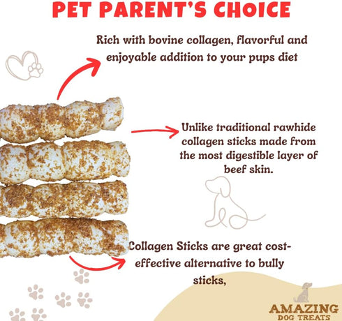 Amazing Dog Treats - Beef Cheek Rolls Mega Thick (Bully Dust Flavor, 10" - 6 Count) - Safe Rawhide Alternative