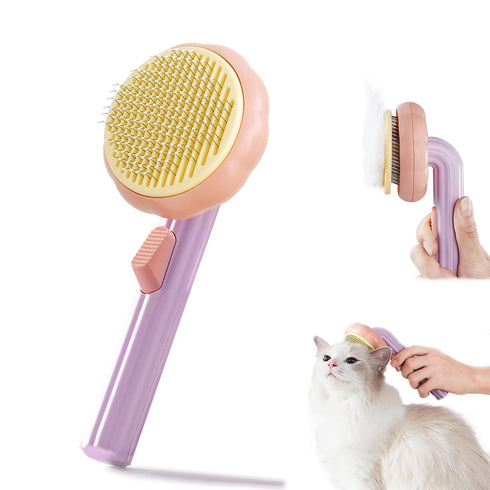 Cat Grooming Brush, Dog Brush for Shedding, Self Cleaning Slicker Brush for Cats and Dogs, Orange and Pink