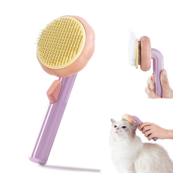 Cat Grooming Brush, Dog Brush for Shedding, Self Cleaning Slicker Brush for Cats and Dogs, Orange and Pink