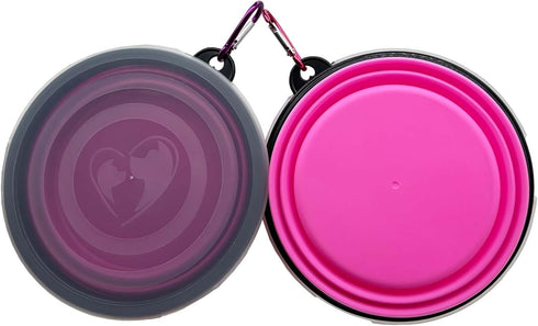Small Collapsible Dog Bowl 12oz,2 Pack Portable and Foldable Pet Travel Bowls Collapsable Dog Water Feeding Bowls Dish with 2 Carabiners & Lids for Dogs Cats and Small Animals (Purple+Pink, 350ml)