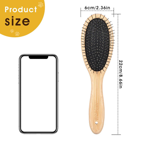 Stainless Steel Pin Dog Brush with Bamboo Handle, Professional Grooming Brush for Long or Short Hair