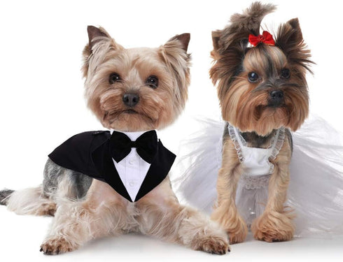 IDOMIK Dog Tuxedo for Small Medium Large Dogs, Detachable Formal Wedding Suit with Bow Ties & Bandana Set