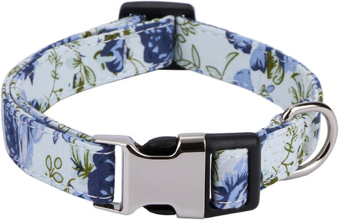 Girl Dog Collar, Cotton Pet Collar with Flowers Daisy and Rose Patterns, Adjustable Quick-Release Buckle for Small