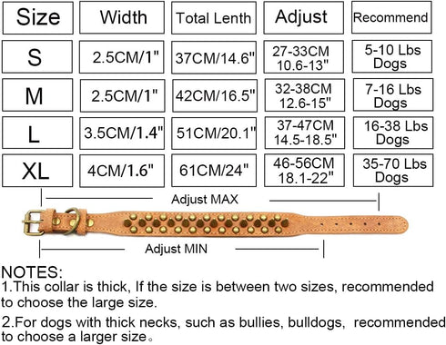 Spiked Studded Dog Collar Anti-bite PU Leather for Small Medium Large Dogs, Brown-Sharp Spikes (L)