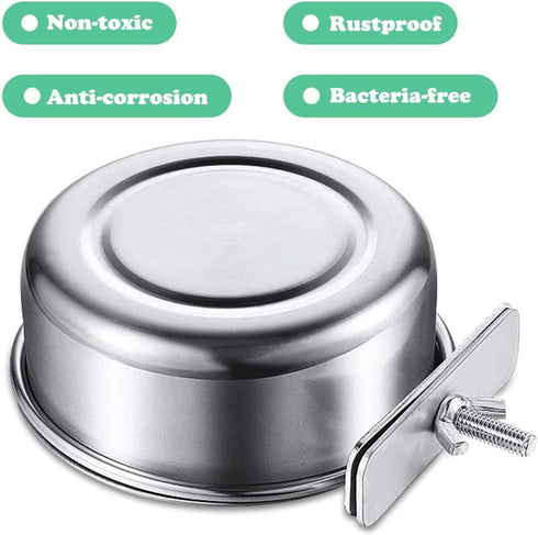 Dog Crate Water Bowl, Durable Stainless Steel Anti-Spill Pet Bowl for Cage, Hanging Water Food Bowls with Clamp