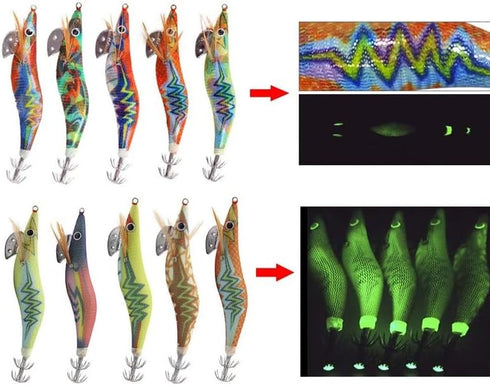 Generic 10pcs/Box 12g 15g Luminous Squid Fishing Bait Hooks Wooden Shrimp Jigs Fishing Lures Hook Artificial Bait
