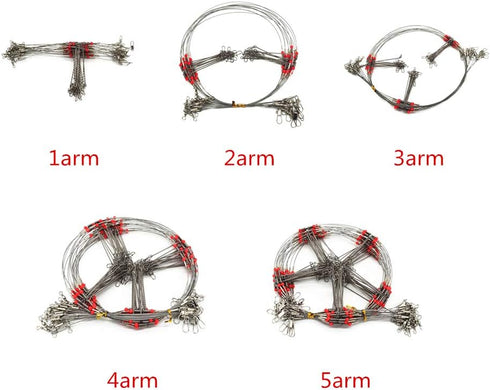 Senyu Stainless Steel Fishing Rigs, 1-5 Arms Wire Trace Leader Rig with Snap, High-Strength Saltwater-Perch