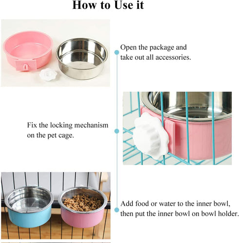 Dog Crate Bowl, Hanging Stainless Steel Removable Pet Crate Water & Food Bowls, 2PCS for Cat Puppy Birds