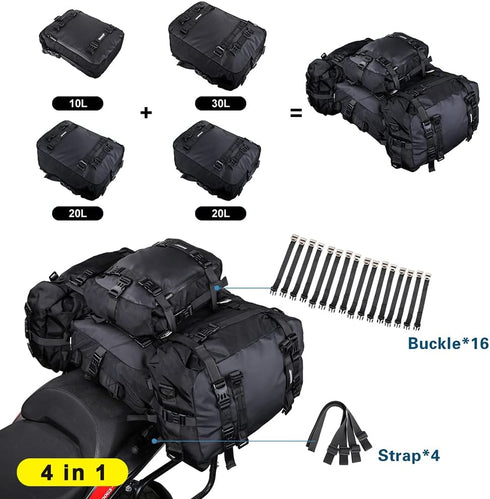Rhinowalk 30L Motorcycle Tail Bag - Waterproof Motor Pannier Travel Luggage for Motorbike Rear Rack - Black