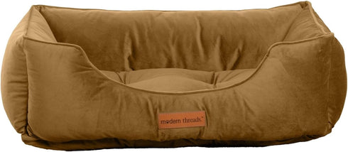 Modern Threads Luxury Dog Bed, Comfortable Tufted Velvet Cushion for Small to Large Dogs, Machine Washable, Caramel