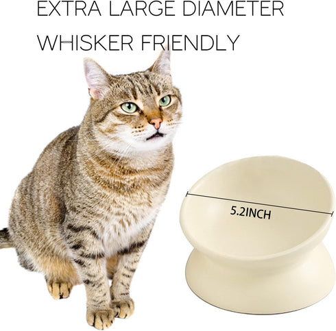 Elevated Tilted Cat Food Bowls - Ceramic Whisker Friendly, Anti Vomit, Raised Bowl for Food and Water (Yellow)