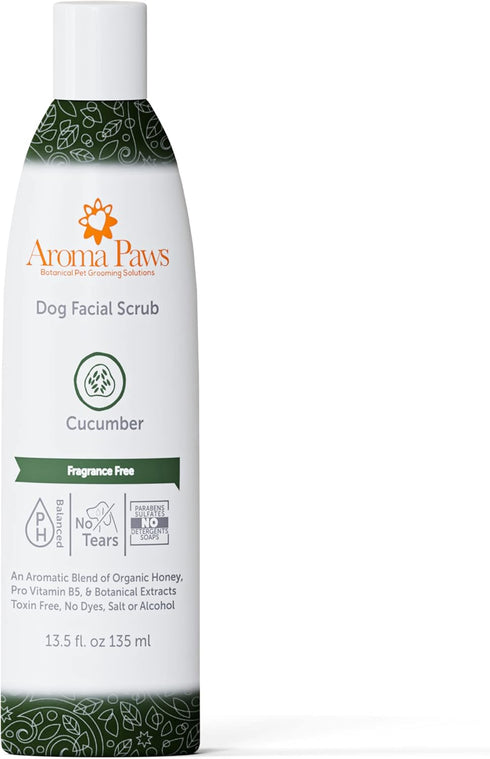 Non-Toxic Dogs Facial Scrub - Tearless Face Wash for Cleaning Stains and Dirt - Organic Cucumber and Aloe Vera - 13.5oz