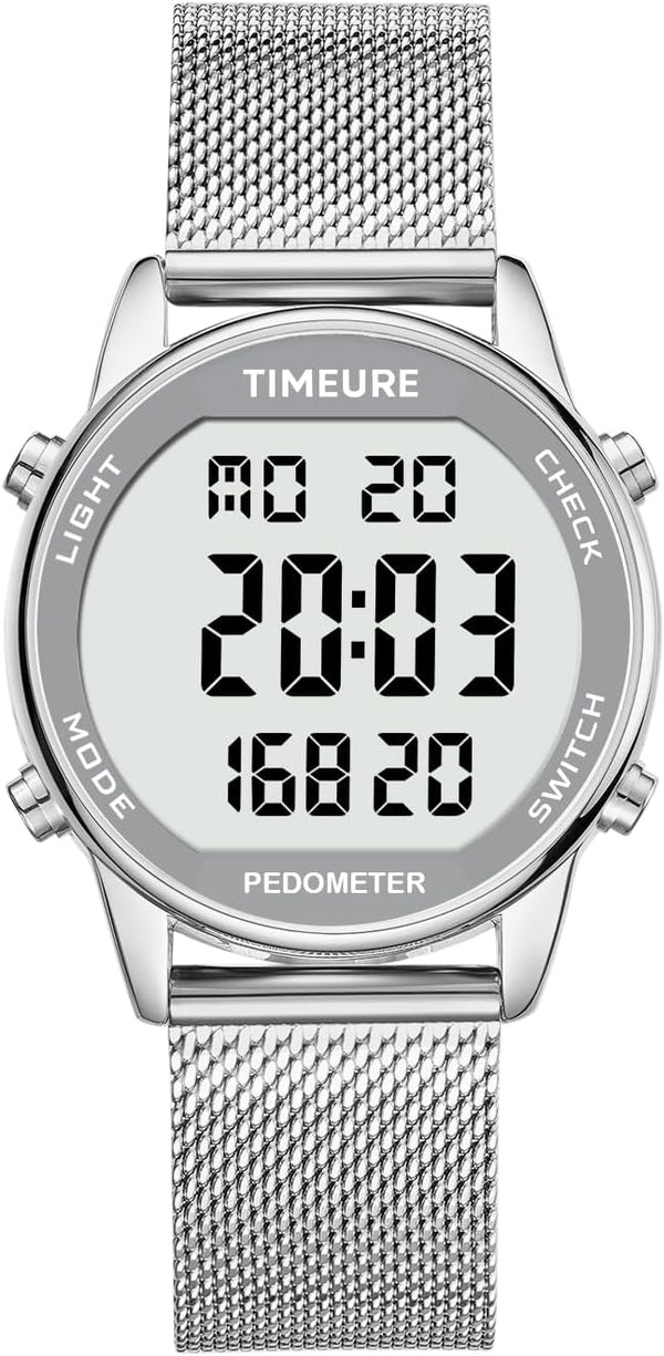 Women's Stylish Step Counter Pedometer Watch with Stainless Steel Bracelet, No App or Charging Needed - TU-2401