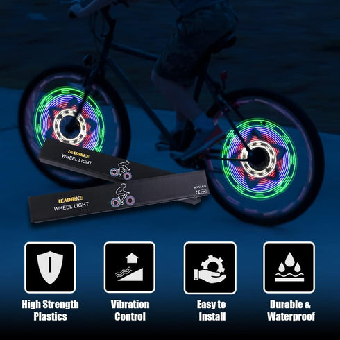 LED Bike Wheel Lights with 30x RGBW Patterns, Batteries Included, IPX5 Waterproof Safety Tire Lights
