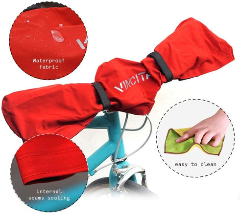 Vincita Water-Resistant Durable Handlebar Rain Cover Red for Mountain Bikes, Folding Bikes, E-Bikes