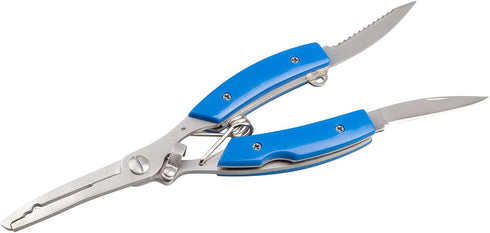 Fishing Pliers + Fish Hook Remover, Line Cutter, Curved Nose Fishing Tackle Tool Set (Blue)