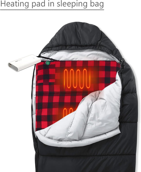 Heated Sleeping Bag Pad, Heated Sleeping Bag Liner with Type-C Input, 5 Heating Zones, Black & Red Flannel