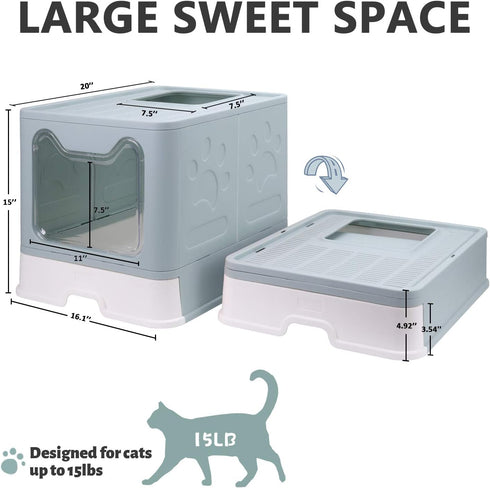 2-in-1 Foldable Cat Litter Box with Lid, Enclosed Potty, Large Top Entry Anti-Splashing Toilet, Easy to Clean Including