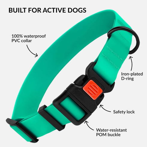 CollarDirect Waterproof Dog Collar - Adjustable Silicone Plastic Collar for Large, Medium, Small Dogs, Mint Green