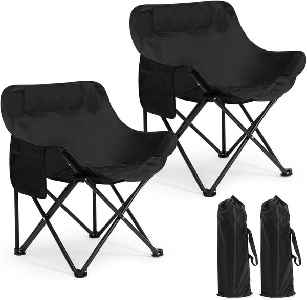 Seeloowy 2 Pack Compact Camping Chairs Portable Folding for Outside with Carry Bag