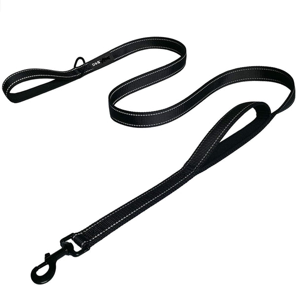 Heavy Duty Dog Leash 6ft Long - Traffic Padded Two Handle Nylon Leashes for Large or Medium Dogs - Reflective Dual