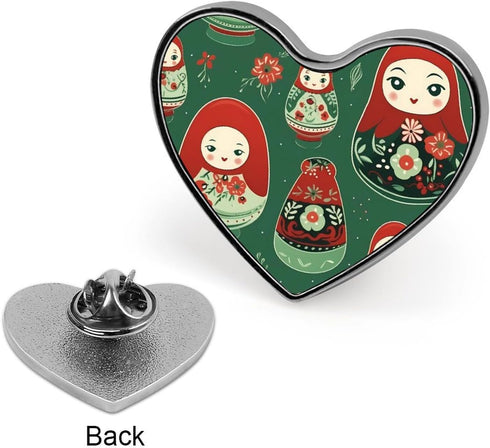 XKAWPC Russian Matryoshka Nesting Dolls. Brooch Pins Heart Shaped Badge Collar Pin for Bags Hats Jackets Decor
