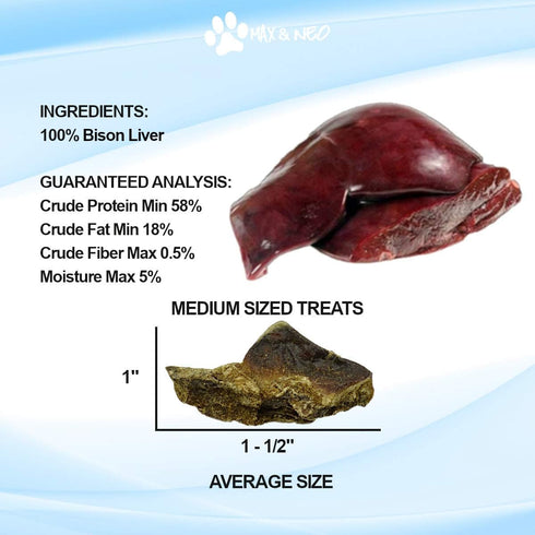 Max and Neo Freeze Dried Bison Liver Dog Treats, Single Ingredient, Free Range North American Bison