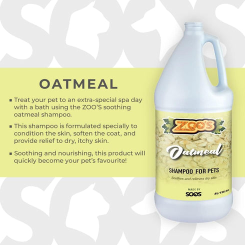 Zoo’s Pet Oatmeal Dog Shampoo for Cats and Pets, Moisturizes Skin, Relieves Dry Itchy Skin, 4L / 1.32 gal
