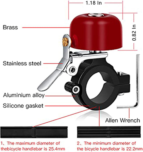 Greallthy Classic Brass Bike Bell - Loud Sound Bicycle Bell for Adults & Kids, Fits 0.87-1.25in Handlebars