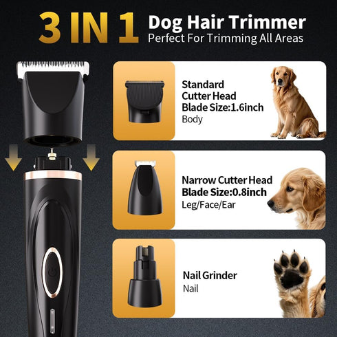 Liuqo Trimmer, 3 1 Trimmer Dog Clippers Grooming Kit with Paw in Low Noise Electric Rechargeable Cordless Pet Shaver