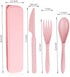 Reusable Travel Utensils Set with Case - Pink Wheat Straw Portable Cutlery for Kids and Adults, Eco-Friendly